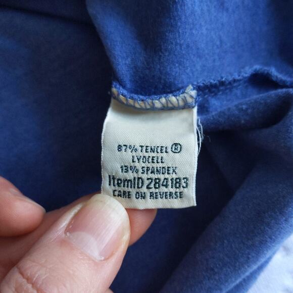 LL Bean Womens M Wrap Top 3/4 Sleeve Empire Waist Blue Tencel Blend - Picture 4 of 7